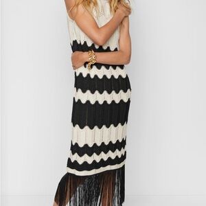Mango Black and White Midi Dress